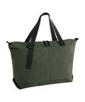 Bags: A spacious olive green tote with dual black shoulder straps, zip fastening, and two front pockets, displayed on a white background.