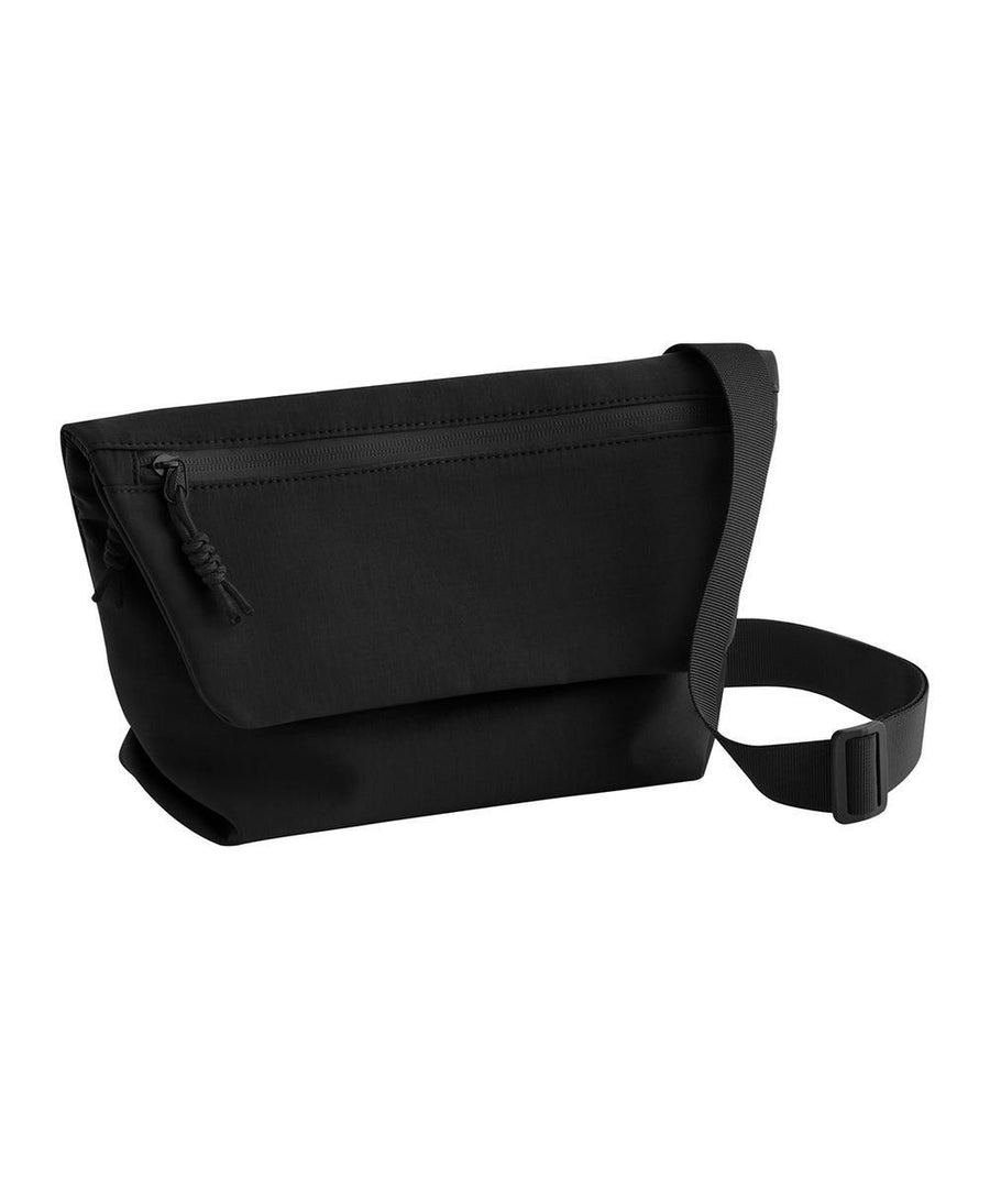 The "Bags" product is a black crossbody bag featuring a front zip pocket, flap fastening, and adjustable strap. It is shown against a white background.
