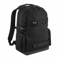 Bagbase BG853 backpack in black, featuring multiple compartments, side pockets, and adjustable straps.