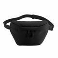 Bagbase BG875 fanny pack made from black fabric, featuring a zippered main compartment and an adjustable strap.