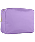 A rectangular lavender Bags pouch with a gold zip, shown against a white background.