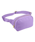 A "Bags" lavender bum bag with a gold zip and adjustable strap, shown against a white background.
