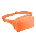 The Bags waist bag features a bright orange colour, gold zip, and adjustable strap, displayed against a white background.