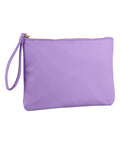 A lavender zippered bag with a matching wrist strap and gold zip pull, displayed against a white background.