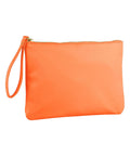 A rectangular orange bag with a zip fastening and matching wrist strap, called "Bags," photographed against a white background.