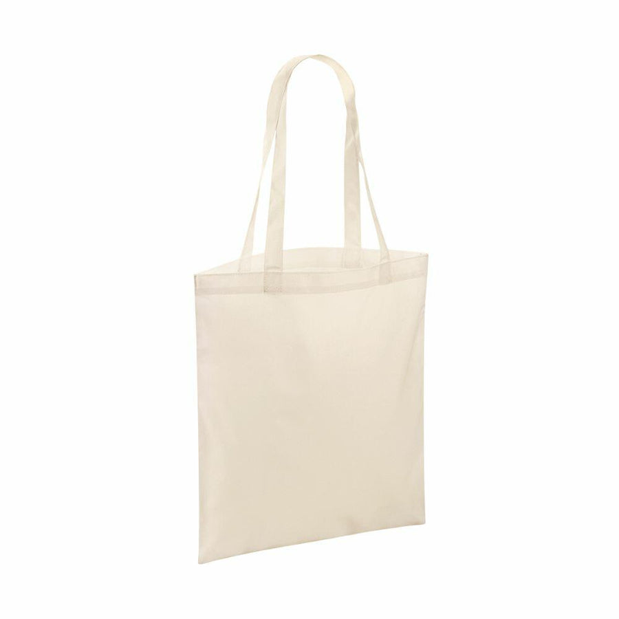 A Bagbase BG901 tote bag in a plain off-white color with two handles, displayed against a simple white background.