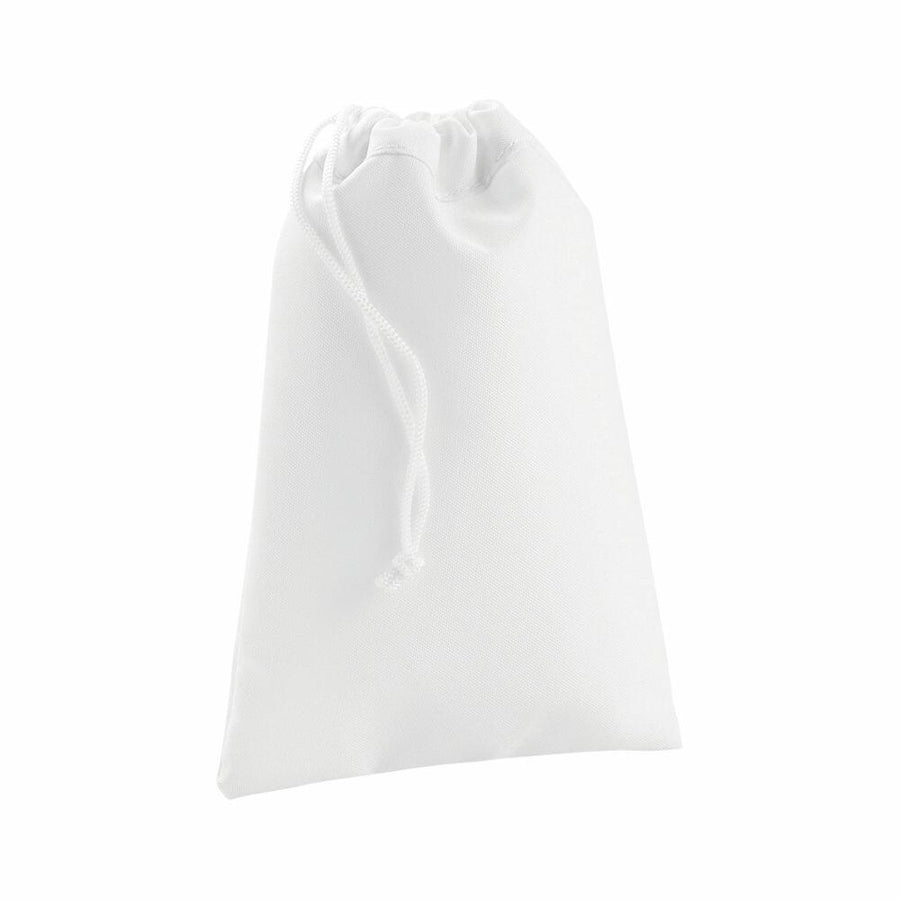 Bagbase BG915 drawstring bag with a textured fabric surface in white.