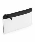 A rectangular, white zippered pouch with a black zipper and trim from Bagbase, model BG944.