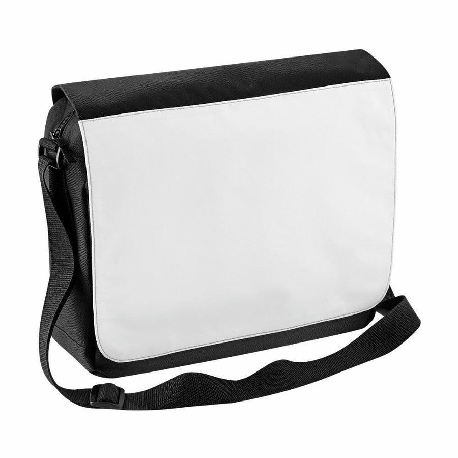 Bagbase BG965 black and white messenger bag featuring an adjustable shoulder strap.