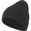 A black knit beanie with a folded brim from Build Your Brand, known as BY001.