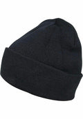 A BY001 knitted beanie hat in black, featuring a folded brim, from Build Your Brand.