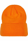 A bright orange knit beanie with a folded brim from the Build Your Brand collection, model BY001.