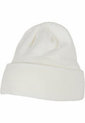 The BY001 by Build Your Brand is a simple white beanie with a folded brim.