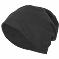 The BY002 slouchy beanie from Build Your Brand in black is lying flat against a white background.