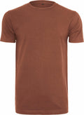 The BY004 by Build Your Brand is a plain brown T-shirt with short sleeves, shown against a white background.