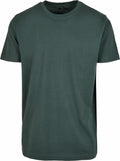 A BY004 t-shirt by Build Your Brand, showcased against a white background. The shirt features a plain dark green color with a round neckline and short sleeves, characterized by its simple, unadorned design.