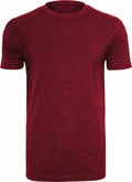 Product BY004 by Build Your Brand is a plain, short-sleeved red t-shirt showcased on a white background. It is made from soft fabric with a slightly heathered texture and features a simple, casual design with a round neckline.
