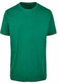 Product BY004 by Build Your Brand, featuring a plain green t-shirt with a round neckline, is displayed against a white background.