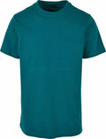 A BY004 t-shirt by Build Your Brand, featuring a solid teal color, short sleeves, and a crew neck against a white backdrop.