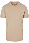 A plain beige T-shirt from Build Your Brand, product BY004, displayed against a white background. The shirt features a simple round neck design and short sleeves, with no visible logos or designs.