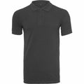 BY008 by Build Your Brand is a black short-sleeve polo shirt featuring a collar and two buttons on the placket.