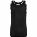 Build Your Brand BY009 black sleeveless athletic jersey featuring white trim around the neck and armholes.