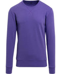 The BY010 by Build Your Brand is a plain purple crewneck sweatshirt featuring long sleeves, along with ribbed cuffs and hem.