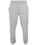 Introducing the BY014 from Build Your Brand: gray sweatpants designed with an elastic waistband, drawstring, two side pockets, and ribbed cuffs.