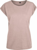 A plain beige T-shirt with short, slightly rolled sleeves and a round neckline from the Build Your Brand BY021 collection.