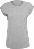 A plain gray t-shirt with short sleeves from Build Your Brand, identified as product BY021, is displayed on a white background. The shirt features a simple crew neck design and appears to be crafted from soft, lightweight fabric.