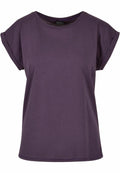 A Build Your Brand BY021 plain, short-sleeve t-shirt in dark purple on a white background.