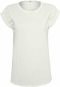 The BY021, a simple and casual plain white T-shirt featuring short sleeves and a round neckline from Build Your Brand, is displayed against a white background. The shirt is neatly laid out to highlight its design.