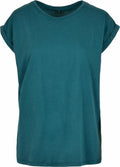 A BY021 short-sleeve T-shirt in teal with rolled-up sleeves and a crew neck from Build Your Brand, displayed on a white background.