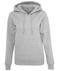The BY026 hoodie from Build Your Brand is a plain gray design featuring a front pocket and drawstrings on the hood. It is showcased against a white background, presenting the front view of the garment.
