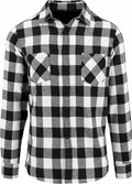The BY031 by Build Your Brand is a black and white checkered flannel shirt featuring long sleeves and a button-up front.