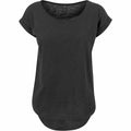 A BY036 T-shirt from Build Your Brand featuring a plain black design with rolled short sleeves and a round neckline.