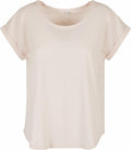 A BY036 T-shirt by Build Your Brand, featuring a plain beige design with short sleeves and a round neckline, displayed flat against a white background. The fabric is soft with a slightly textured appearance.