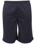 A pair of plain black BY048 athletic shorts from Build Your Brand featuring an elastic waistband.