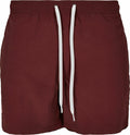 The BY050 by Build Your Brand is a pair of burgundy shorts featuring white drawstrings and an elastic waistband.