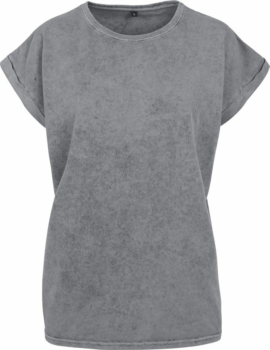 Introducing BY053, a gray short-sleeved T-shirt by Build Your Brand, featuring a stylish rolled cuff design set against a simple white backdrop.