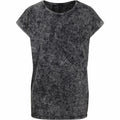 The BY053 by Build Your Brand is a gray, short-sleeved T-shirt featuring an acid-wash finish and a round neckline. The fabric showcases a textured, marble-like pattern for a vintage look, with slightly rolled cuffs on the sleeves.