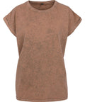 A BY053 brown short-sleeve t-shirt from Build Your Brand, featuring a faded vintage appearance and rolled-up cuffs, displayed on a plain white background.