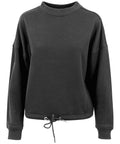 A black, long-sleeve BY058 sweatshirt from Build Your Brand featuring a round neck and an adjustable drawstring at the hem.
