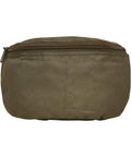 A green fabric fanny pack, named BY059 from Build Your Brand, featuring a zipper closure at the top. It is displayed against a white background and has a simple, rounded design.