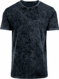 BY070 by Build Your Brand is a short-sleeved dark gray marbled t-shirt featuring a round neckline, displayed on a plain background.
