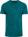A BY070 T-shirt by Build Your Brand, featuring a textured design in teal with short sleeves and a round neckline, set against a plain white background. The fabric presents a slightly worn appearance, offering a vintage look.
