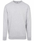A BY075 sweatshirt by Build Your Brand, featuring a plain gray design with long sleeves and a crew neckline, displayed against a white background. The fabric looks soft and comfortable, complete with ribbed cuffs and hem.