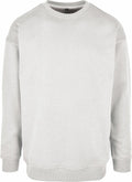 The BY075 sweatshirt from Build Your Brand is shown against a white backdrop. It includes long sleeves, a round neckline, and ribbed cuffs and hem in a plain light gray design.