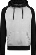 BY077 by Build Your Brand: A stylish two-tone hoodie featuring black sleeves and hood, a gray body, and a convenient front pouch pocket.