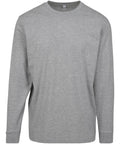 BY091 by Build Your Brand, a gray long-sleeved shirt with a crew neckline, displayed against a plain white background.